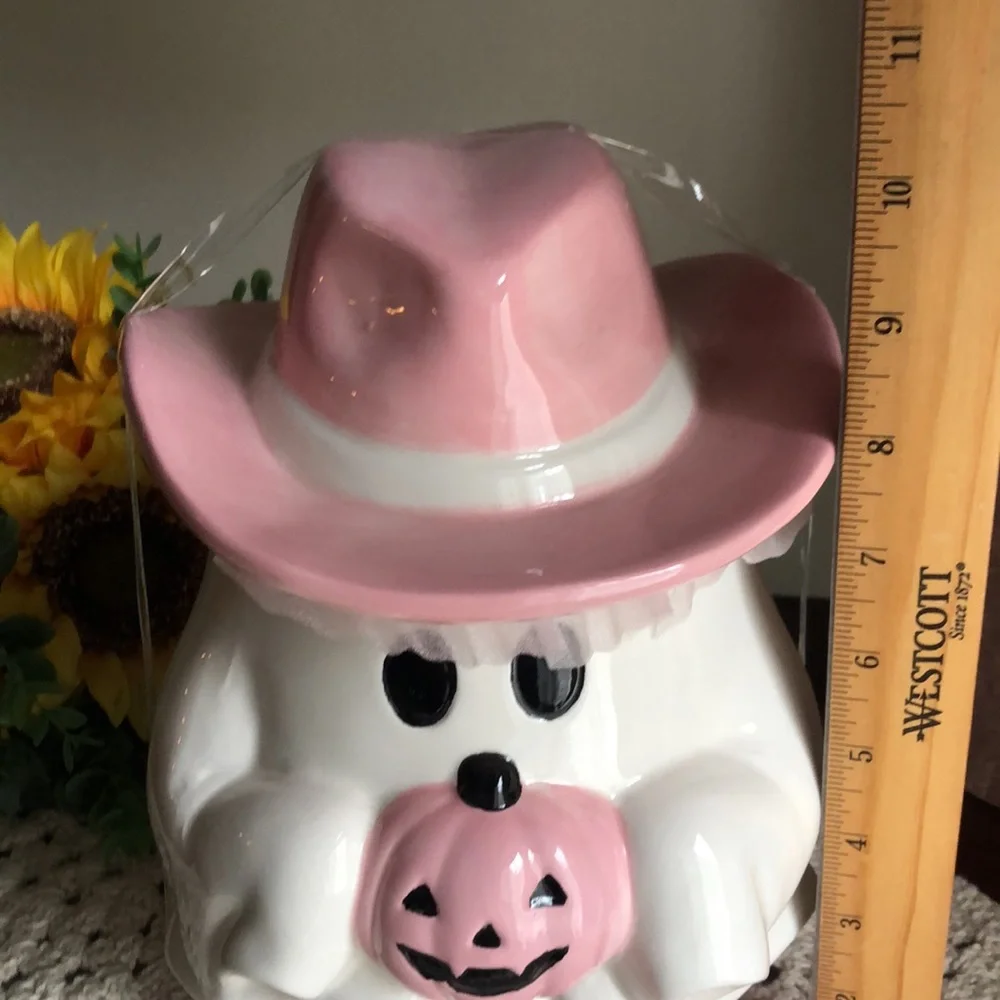 Pink Western Ghost Ceramic Halloween Cookie Jar